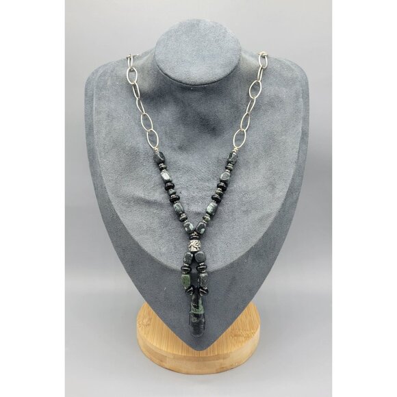 Silver Tone Kabamba Jasper Stone Pendant Necklace N1C - Picture 1 of 6